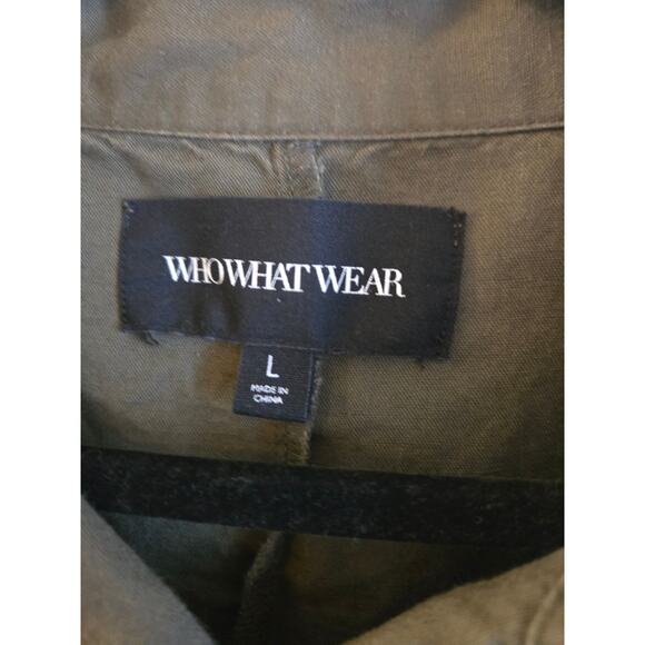 WhoWhatWear Womens Linen Shacket Jacket Top Army Green Button Up Pleated Size L - Picture 3 of 7